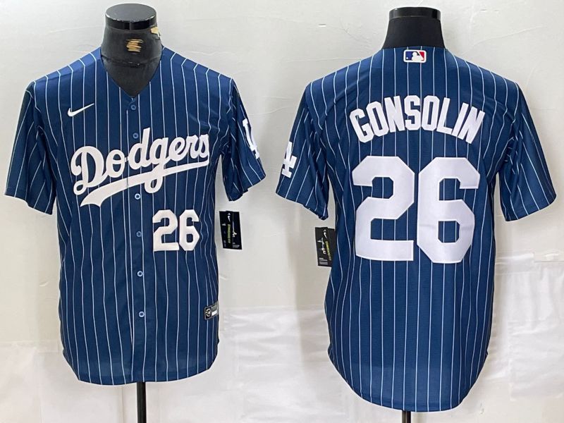 Men Los Angeles Dodgers 26 Gonsolin Blue stirpe 2024 Nike Game MLB Jersey style 3